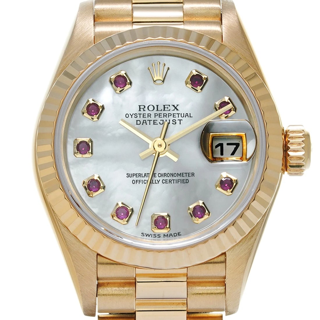 ROLEX DATEJUST WHITE SHELL RUBY WATCH - 5