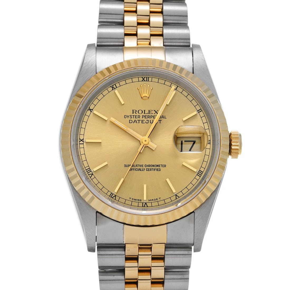 ROLEX DATEJUST CHAMPAGNE WATCH: ROLEX Datejust Champagne WATCH Brand: ROLEX Type: Wristwatch Material: Band Material Stainless steel/Yellow Gold, Case Material Stainless steel Color: Dial Color Champagne Size: Case H/about 36mm