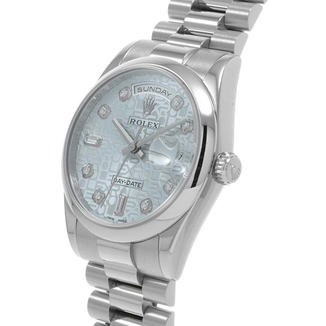 ROLEX DAY DATE SILVER COMPUTER DIAMOND WATCH - 2