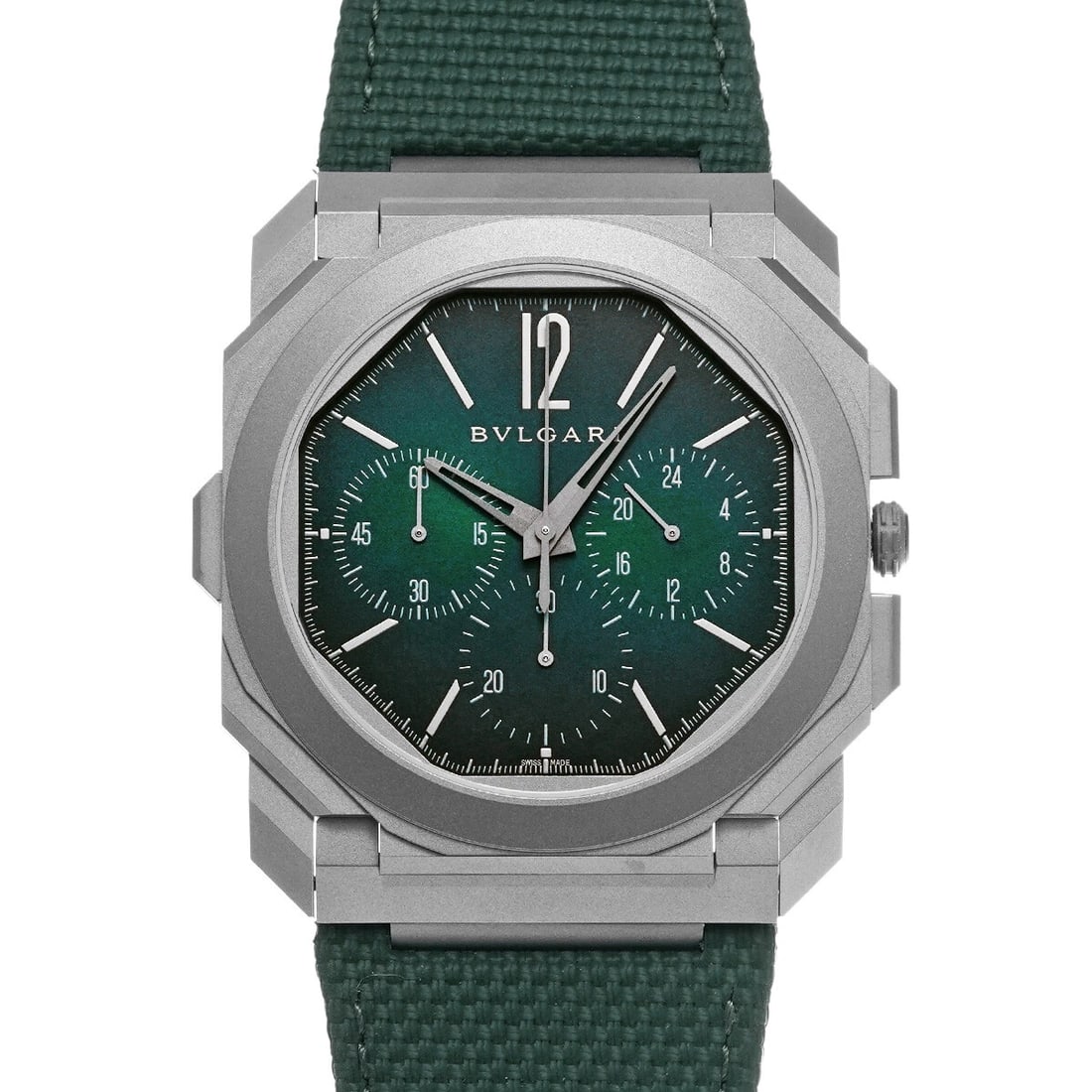 BVLGARI OCTO FINISSIMO CHRONOGRAPH GREEN GRADIENT WATCH: BVLGARI Octo Finissimo Chronograph Green gradient WATCH Brand: BVLGARI Type: Wristwatch Material: Band Material rubber, Case Material titanium Color: Dial Color Green gradient Size: Case H/about 4