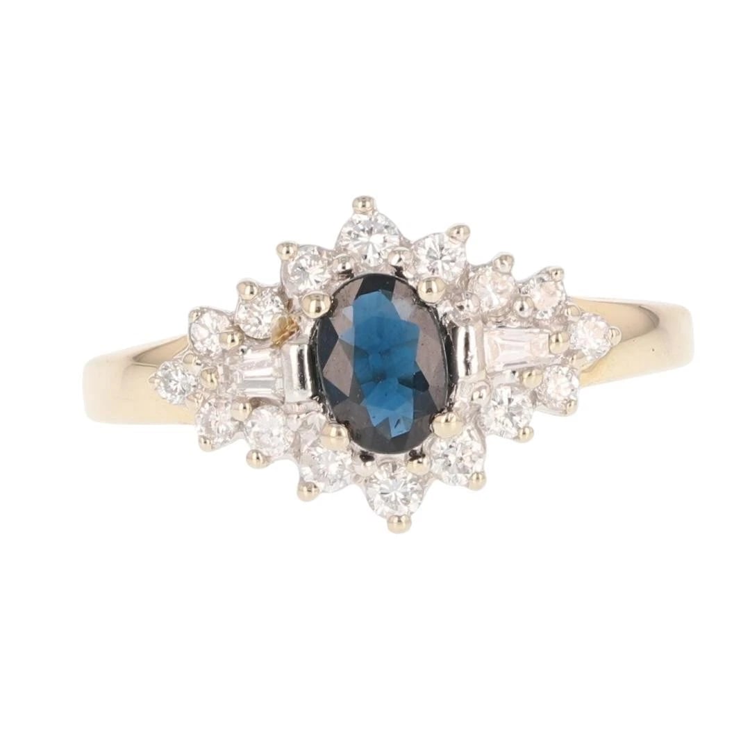 SAPPHIRE SOLITAIRE W/ DIAMOND CLUSTER HALO RING (1 of 2)