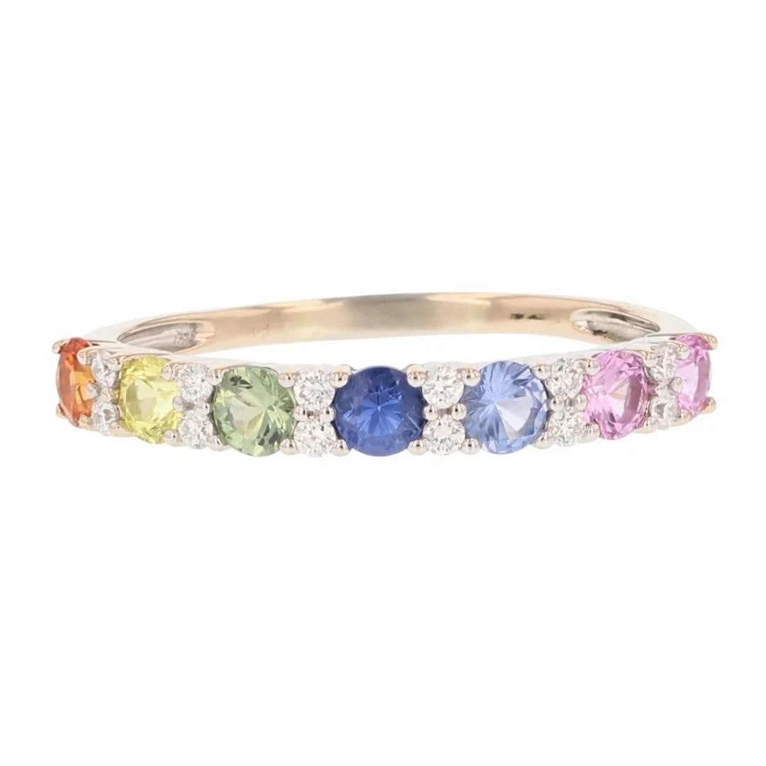 RAINBOW SAPPHIRE AND DIAMOND PAVÉ SET BAND RING: Rainbow Sapphire and Diamond Pavé Set Band Ring Brand: Unbranded Type: Ring Material: 18k White Gold Main Stone/Creation Natural Color: None Size: 8.75 US Accessories: None Accessories