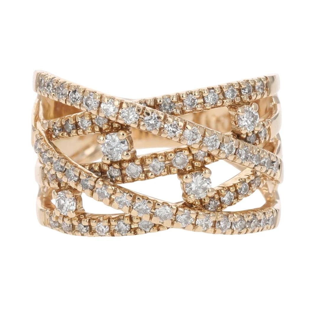 ROUND CUT DIAMOND CLUSTER CRISSCROSS BAND RING: Round Cut Diamond Cluster Crisscross Band Ring Brand: Unbranded Type: Ring Material: 14k Rose Gold Main Stone/Creation Natural Color: None Size: 6.5 US Accessories: None Accessories Notice: