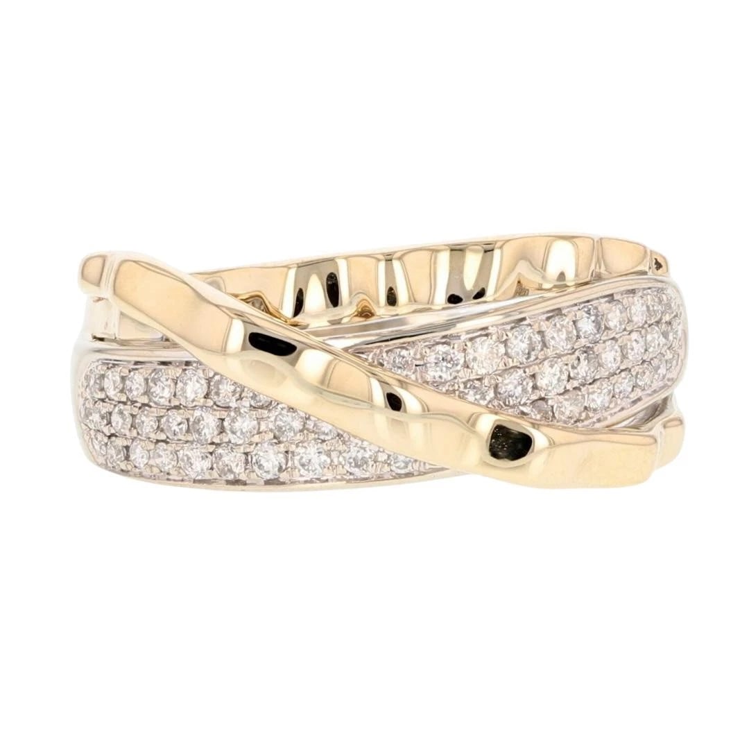 DIAMOND PAVÉ SET RIBBED CROSSOVER BAND RING: Diamond Pavé Set Ribbed Crossover Band Ring Brand: Unbranded Type: Ring Material: 14k Multi-Tone Gold Main Stone/Creation Natural Color: None Size: 8.75 US Accessories: None Accessories