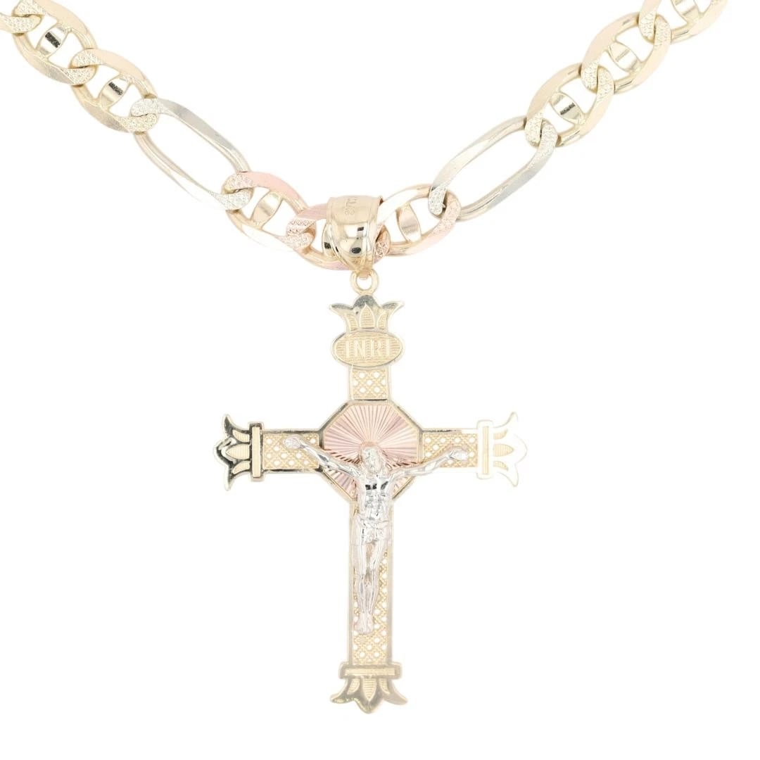RELIGIOUS CRUCIFIX PENDANT NECKLACE 14K MULTI-TONE GOLD (1 of 5)