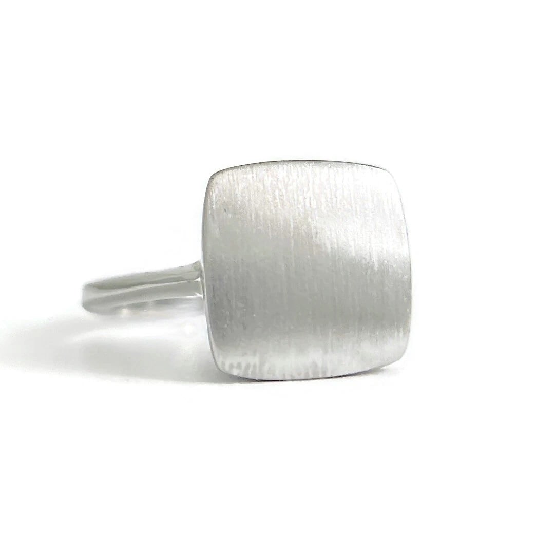 SATIN FINISH SQUARE SIGNET RING 18K WHITE GOLD (1 of 3)