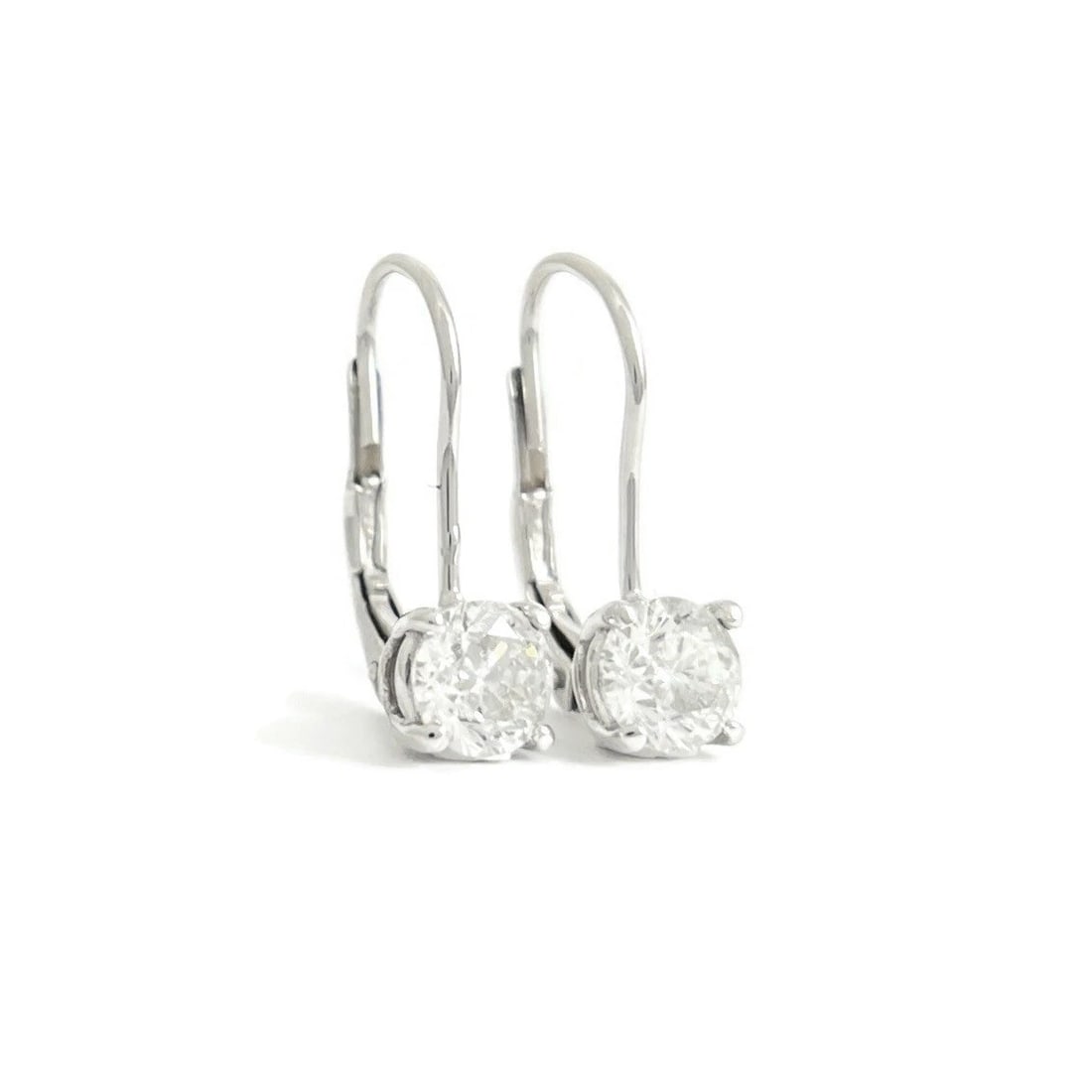 ROUND DIAMOND DROP STUD EARRINGS 14K WHITE GOLD (1 of 5)