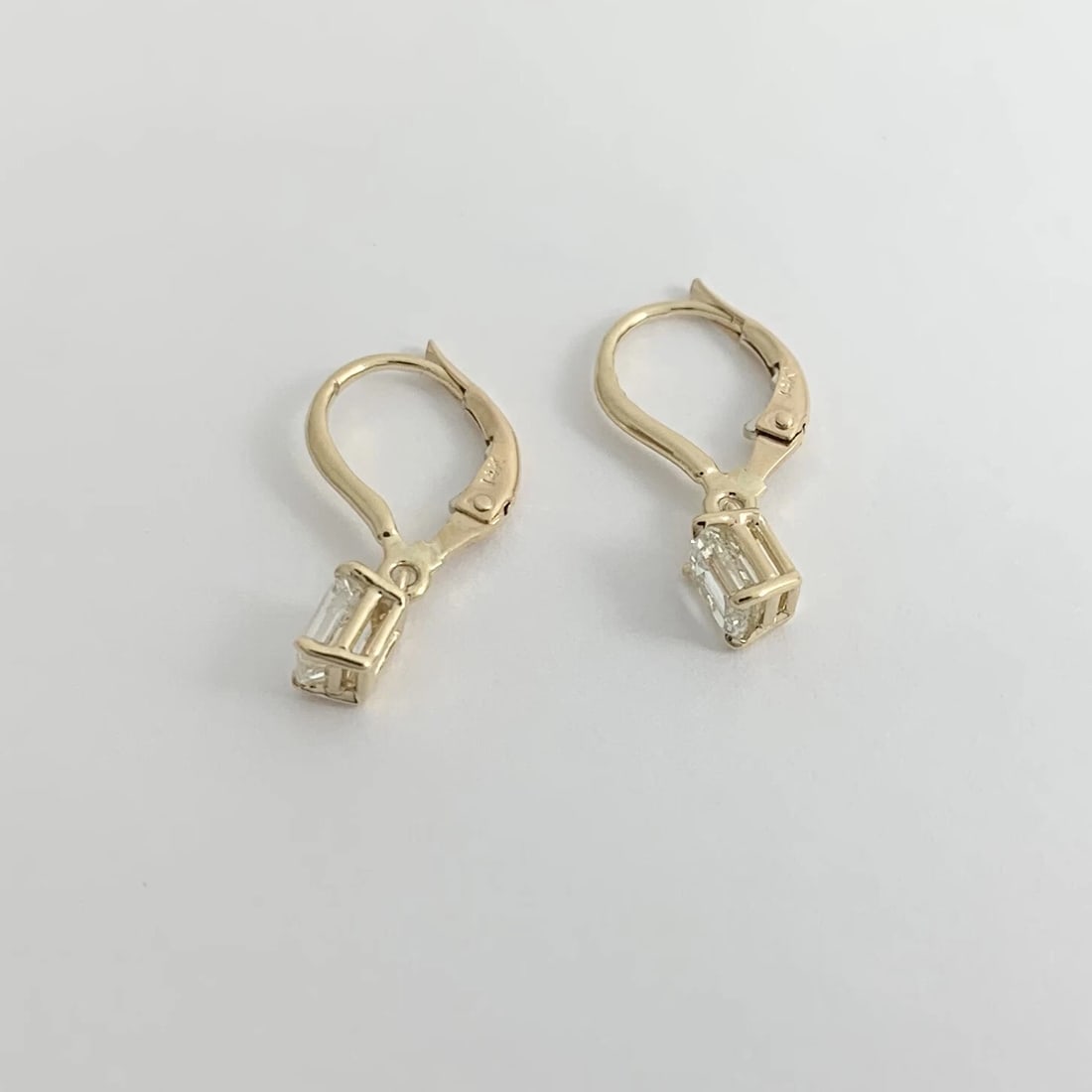 EMERALD CUT DIAMOND DANGLE DROP EARRINGS - 2