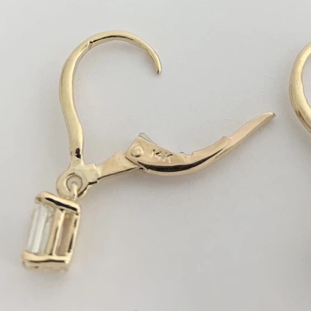 EMERALD CUT DIAMOND DANGLE DROP EARRINGS - 4