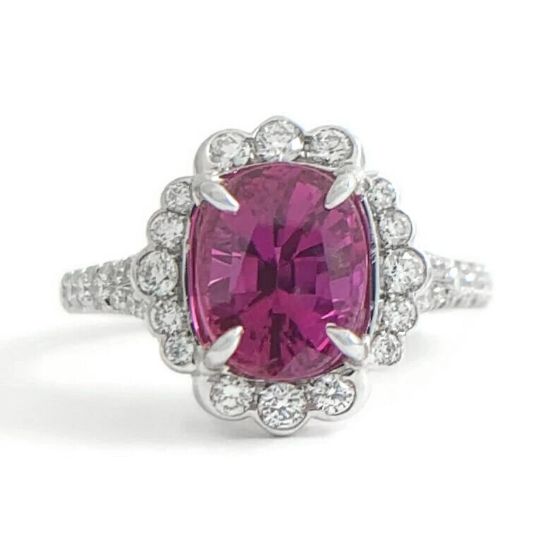 OVAL PINK SAPPHIRE DIAMOND BEZEL HALO GEMSTONE STATEMENT RING (1 of 2)