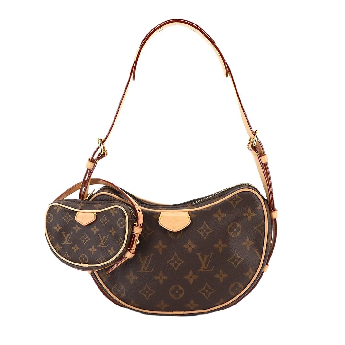 LOUIS VUITTON MONOGRAM CROISSANT SHOULDER BAG: LOUIS VUITTON Monogram Croissant Shoulder Bag Brand: LOUIS VUITTON Type: Shoulder Bag Material: Monogram Canvas Color: Brown Size: W 9.84 inch, H 5.91 inch, D 2.56 inch Shoulder 20.9inch 39.8inch