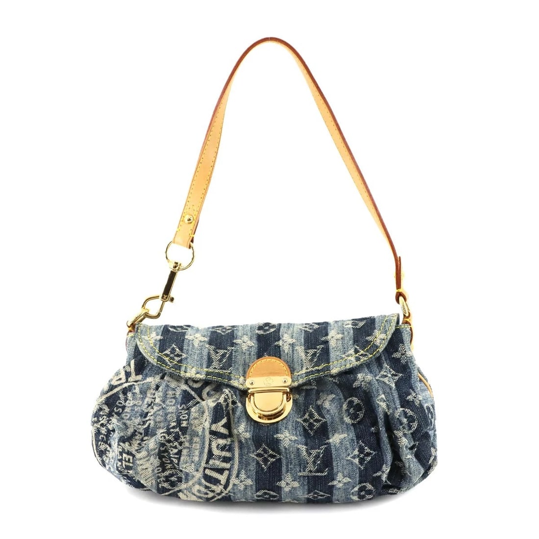 LOUIS VUITTON MONOGRAM DENIM MINI PLEATY RAYE SHOULDER BAG: LOUIS VUITTON Monogram Denim Mini Pleaty Raye Shoulder Bag Brand: LOUIS VUITTON Type: Shoulder Bag Material: Monogram Denim Canvas Color: Blue Size: W 11.02 inch, H 6.30 inch, D 2.56 inch Shoulder