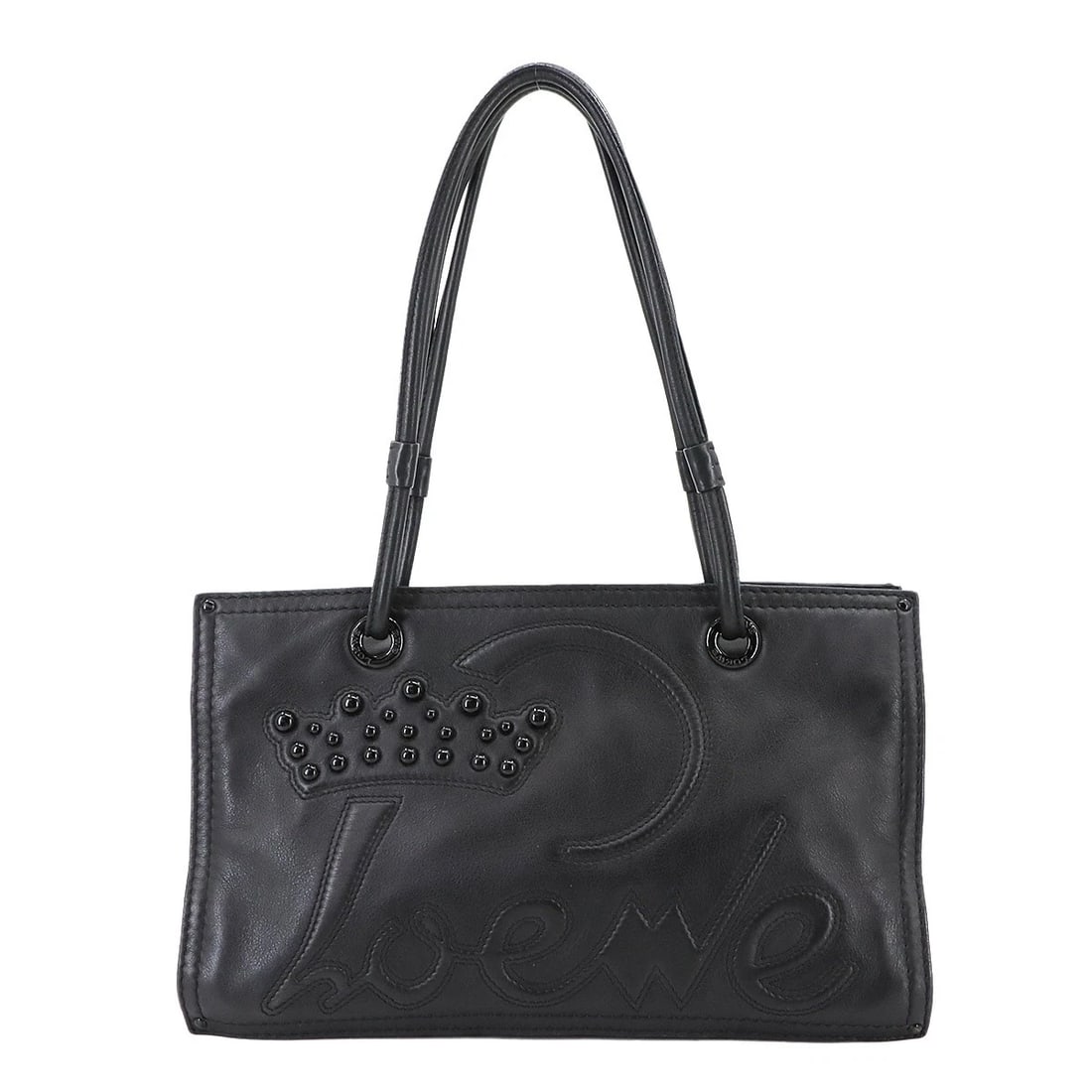LOEWE SHOPPER TOTE BAG LEATHER BLACK STUDS PURSE (1 of 7)