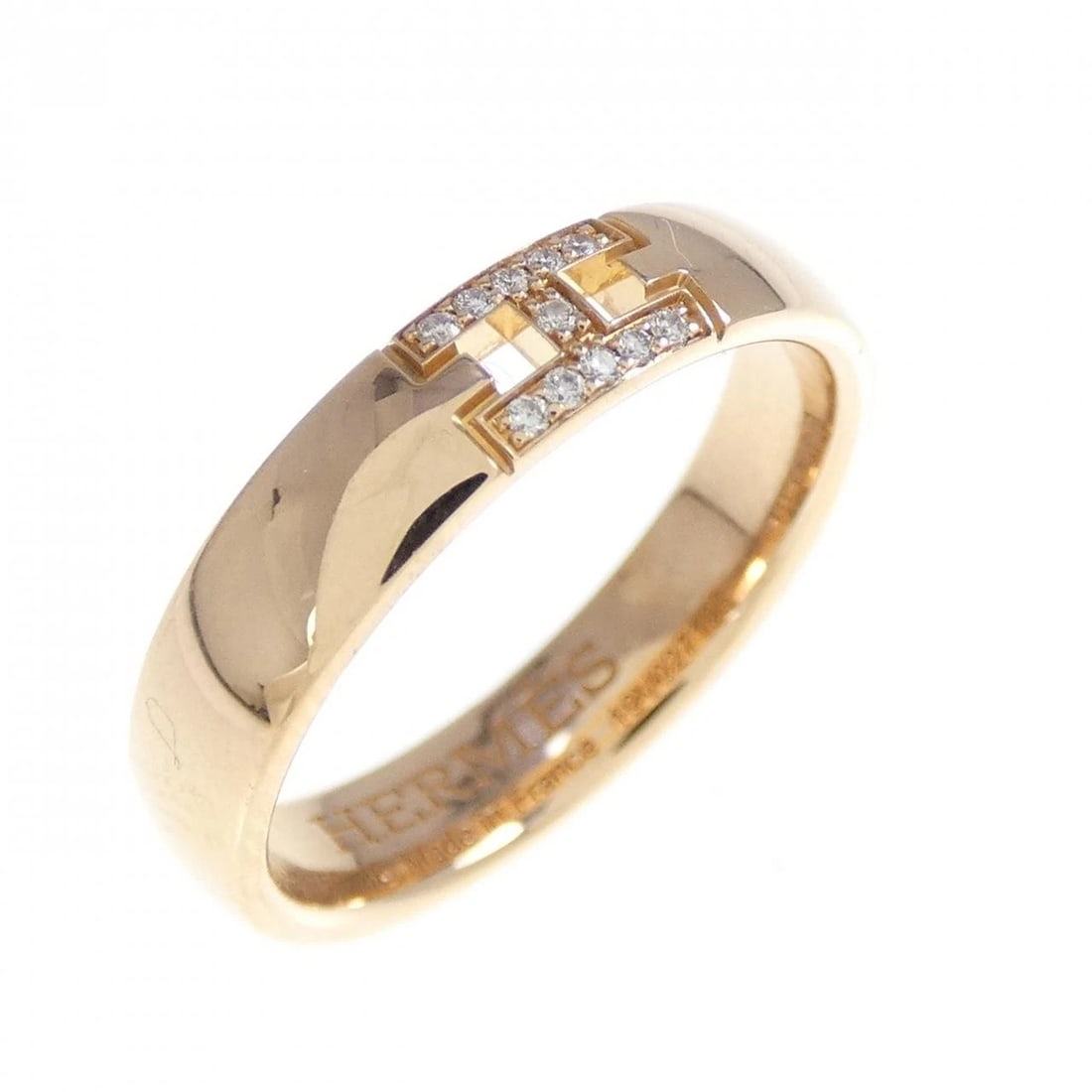 HERMES SELLIER HERCULES RING: HERMES Sellier Hercules Ring Brand: HERMES Type: Ring Material: 750 Pink Gold Main Stone/Creation Natural Color: Pink Gold Size: 3.5-4 (US size) (46) Accessories: None Accessories Notice: