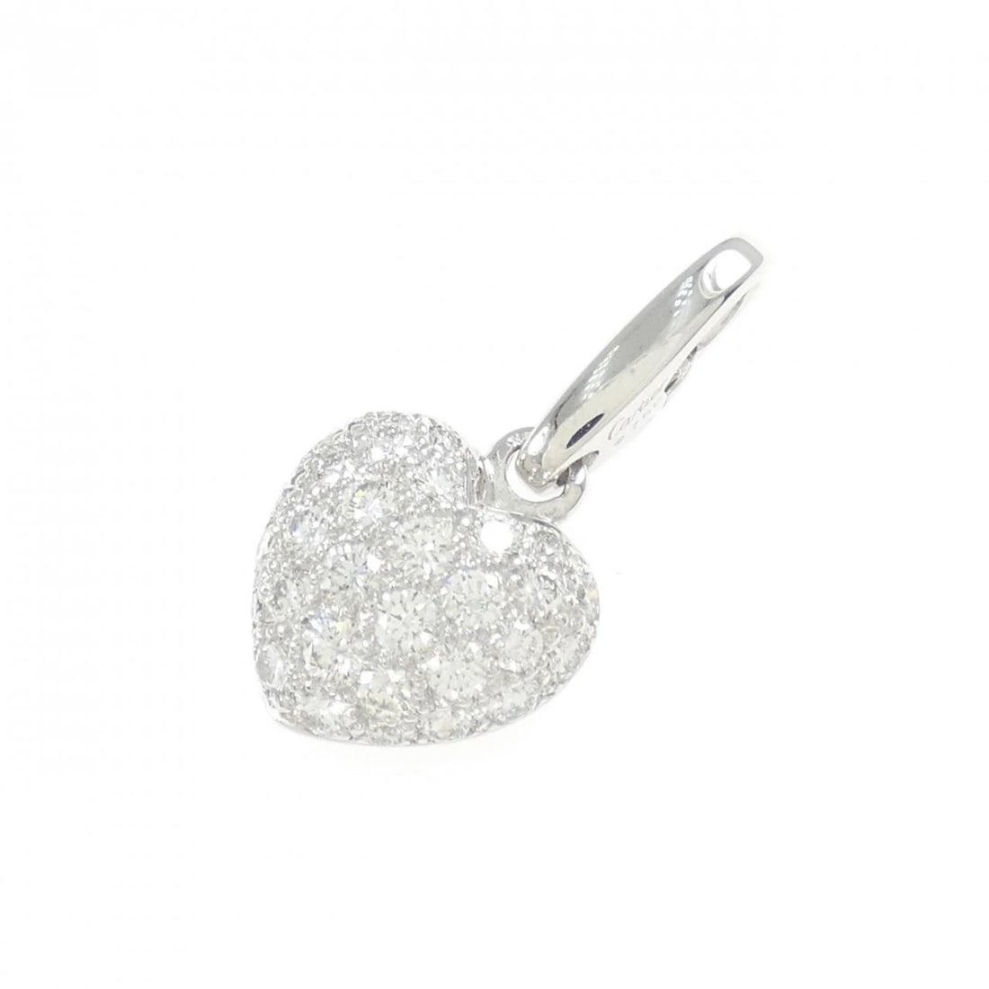 CARTIER HEART PAVE CHARM: Cartier Heart Pave Charm Brand: Cartier Type: Pendant Brooch Material: 750 White Gold Main Stone/Creation Natural Color: White Gold Size: ActualSize HxW: 20.7mmx10.4mm Accessories: None