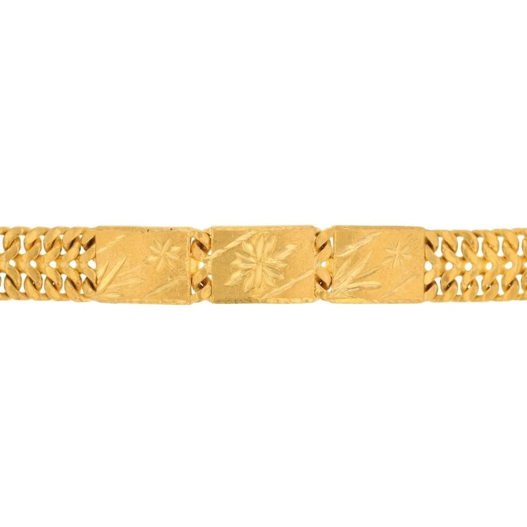 FLORAL MOTIF PANEL BISMARK BRACELET 24K YELLOW GOLD (1 of 5)