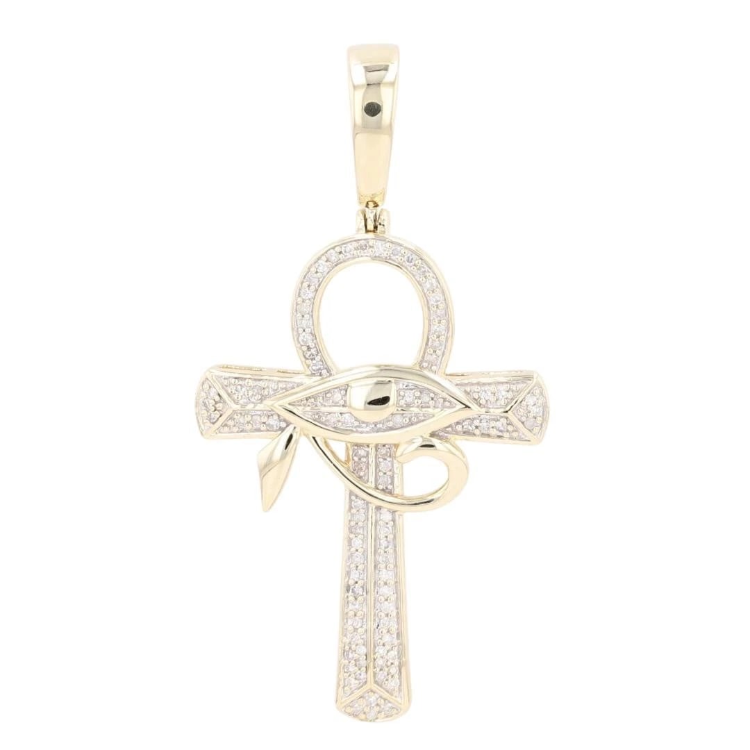 ROUND DIAMOND EYE OF HORUS ANKH CROSS PENDANT (1 of 5)