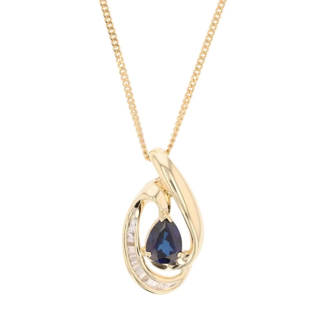 SAPPHIRE & DIAMOND PENDANT NECKLACE 14K YELLOW GOLD (1 of 3)