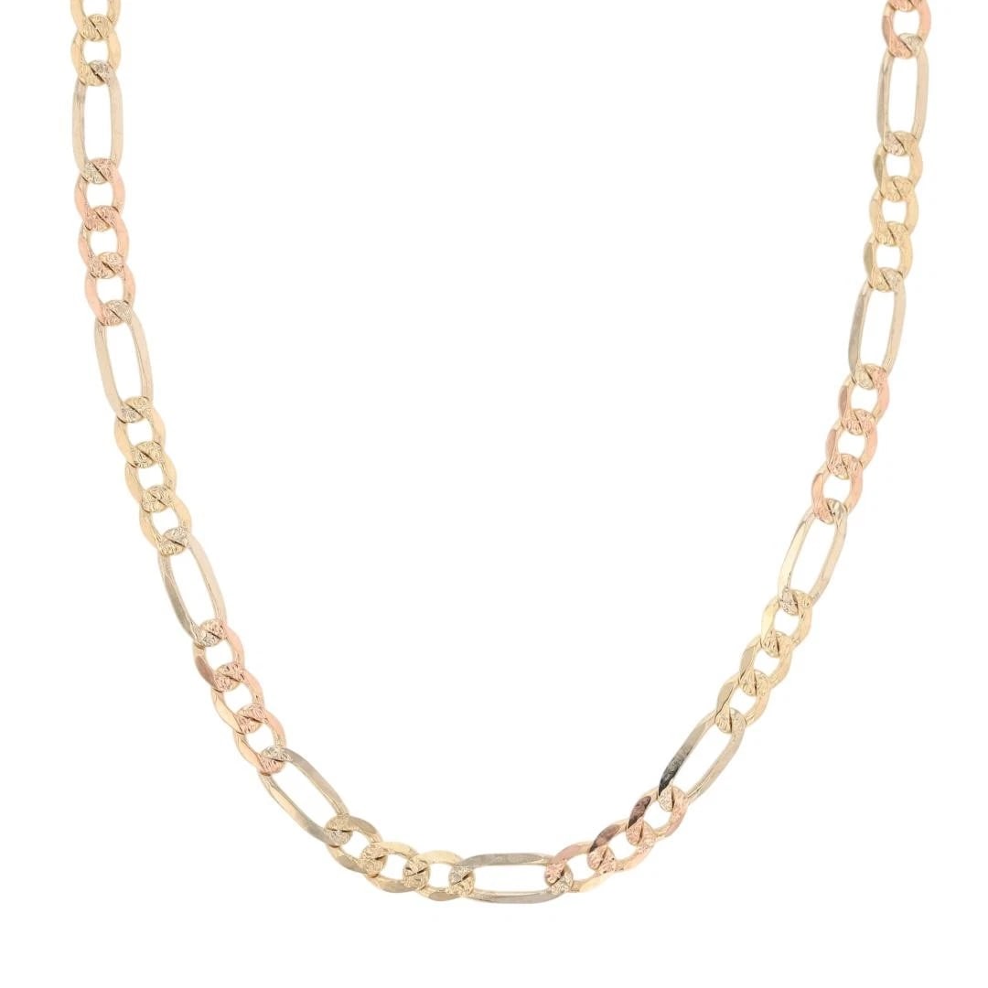 DIAMOND-CUT FIGARO LINK CHAIN NECKLACE 14K MULTI-TONE GOLD: Diamond-Cut Figaro Link Chain Necklace 14k Multi-Tone Gold Brand: Unbranded Type: Necklace Material: 14k Multi-Tone Gold Color: None Size: Necklace Measurement: 24" Length / 4mm Accessories: