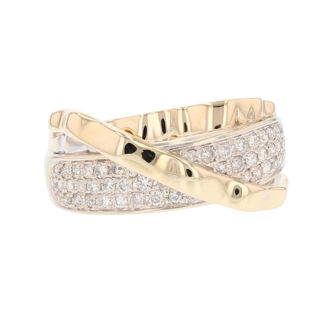 EFFY ROUND DIAMOND PAVÉ CROSSOVER BAND RING: EFFY Round Diamond Pavé Crossover Band Ring Brand: Effy Type: Ring Material: 14k Multi-Tone Gold Main Stone/Creation Natural Color: None Size: 6.5 US Accessories: None Accessories Notice: