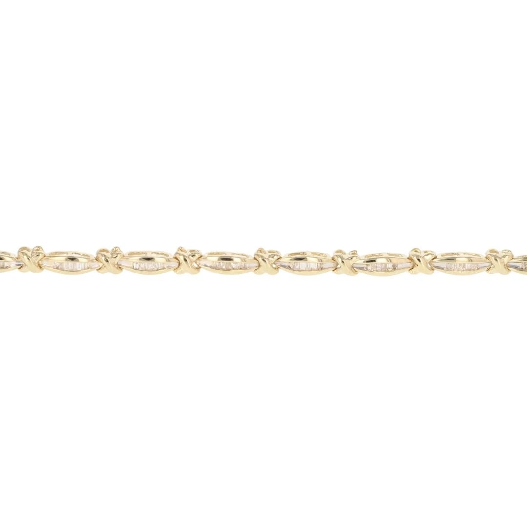 BAGUETTE CUT DIAMOND CHANNEL BRACELET 14K YELLOW GOLD: Baguette Cut Diamond Channel Bracelet 14k Yellow Gold Brand: Unbranded Type: Bracelet Material: 14k Yellow Gold Main Stone/Creation Natural Color: None Size: Bracelet Measurement: 7" Length /
