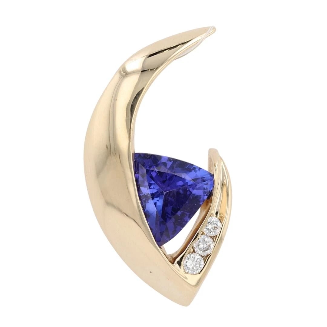 TANZANITE WITH DIAMOND ACCENTS PENDANT: Tanzanite with Diamond Accents Pendant Brand: Unbranded Type: Pendant Material: 14k Yellow Gold Main Stone/Creation Natural Color: Main Stone Color: Medium Dark Strong Violetish Blue Size: