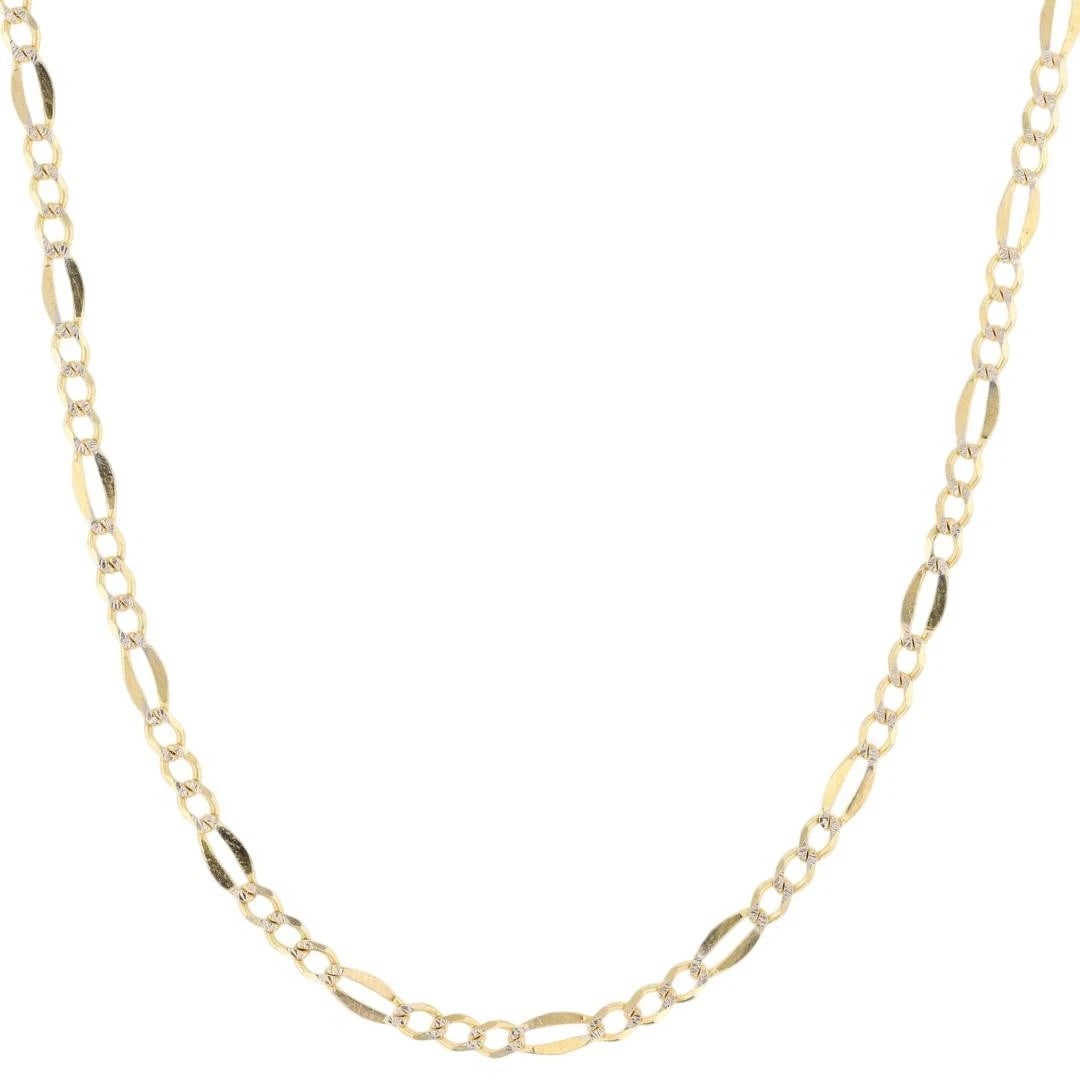 DIAMOND CUT FIGARO LINK NECKLACE 14K MULTI-TONE GOLD: Diamond Cut Figaro Link Necklace 14k Multi-Tone Gold Brand: Unbranded Type: Necklace Material: 14k Multi-Tone Gold Color: None Size: Necklace Measurement: 24" Length x 2.9mm Accessories: None