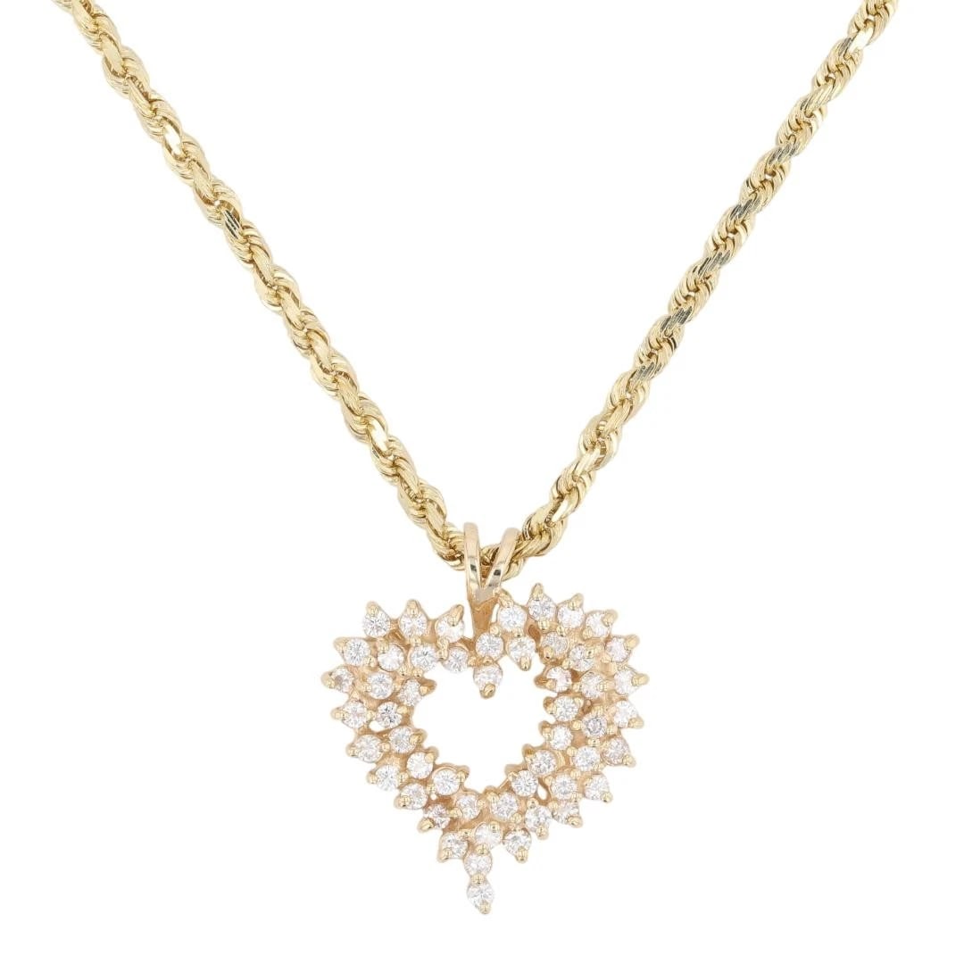 ROUND DIAMOND HEART PENDANT NECKLACE 14K YELLOW GOLD (1 of 5)