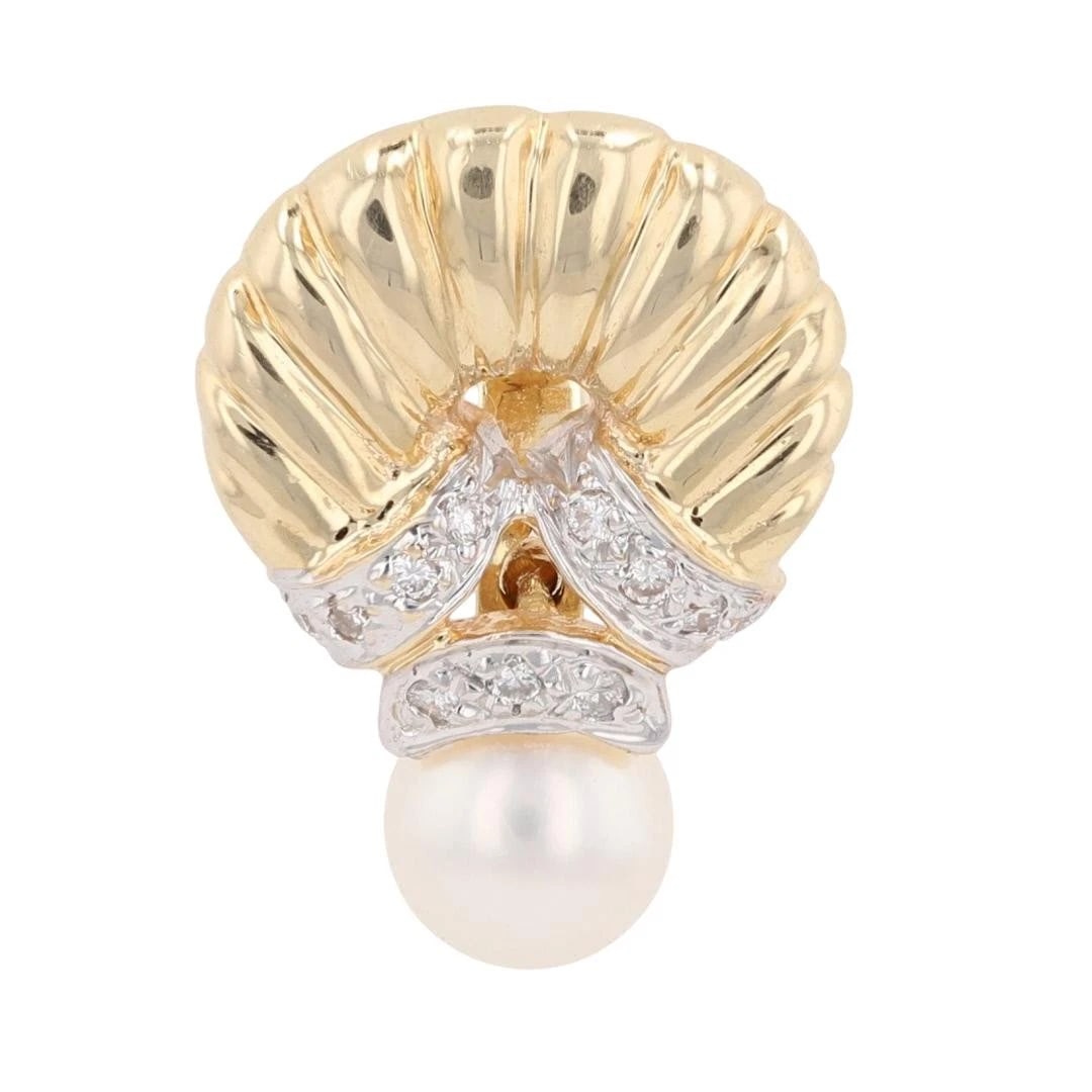 CULTURED PEARL W/DIAMOND ACCENTS PENDANT: Cultured Pearl w/Diamond Accents Pendant Brand: Unbranded Type: Pendant Material: 14k Multi-Tone Gold Main Stone/Creation Cultured Color: Main Stone Color: Very Light Pinkish Cream Size: