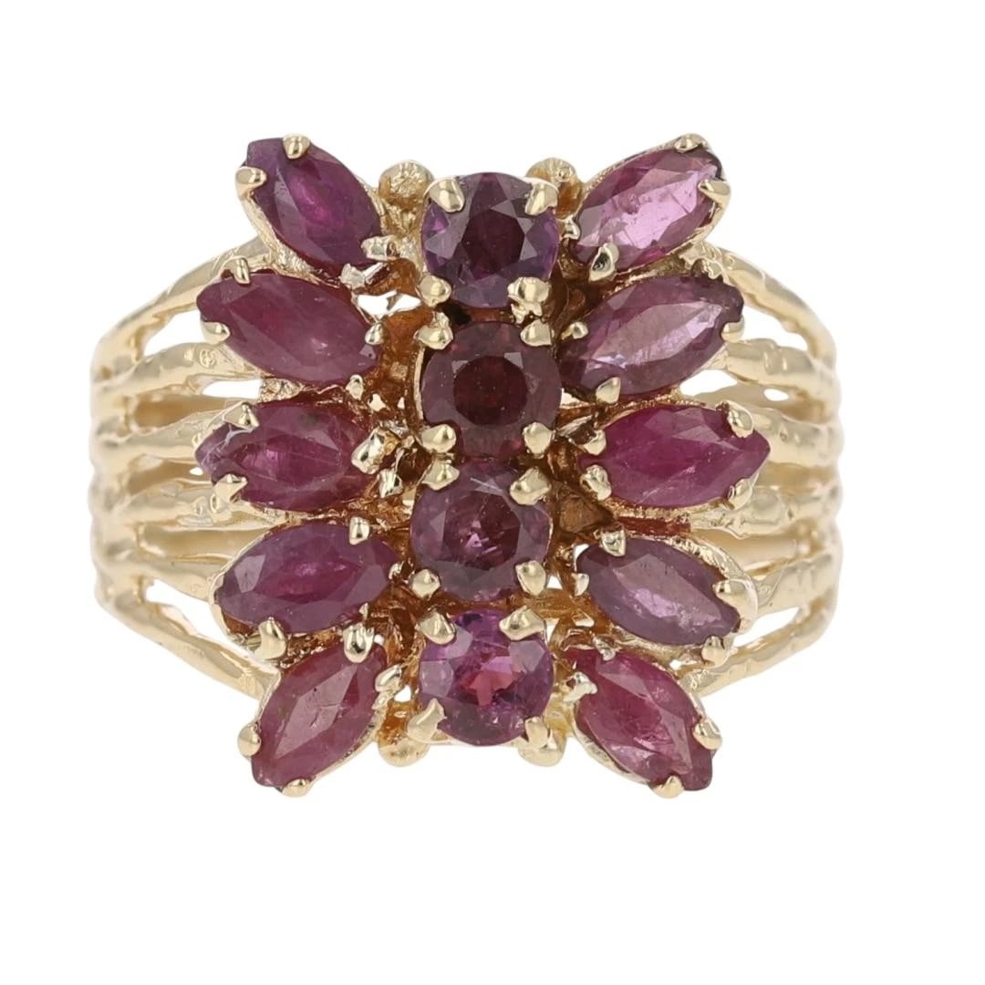 PINK SAPPHIRE AND RUBY CLUSTER TEXTURED RING (1 of 2)