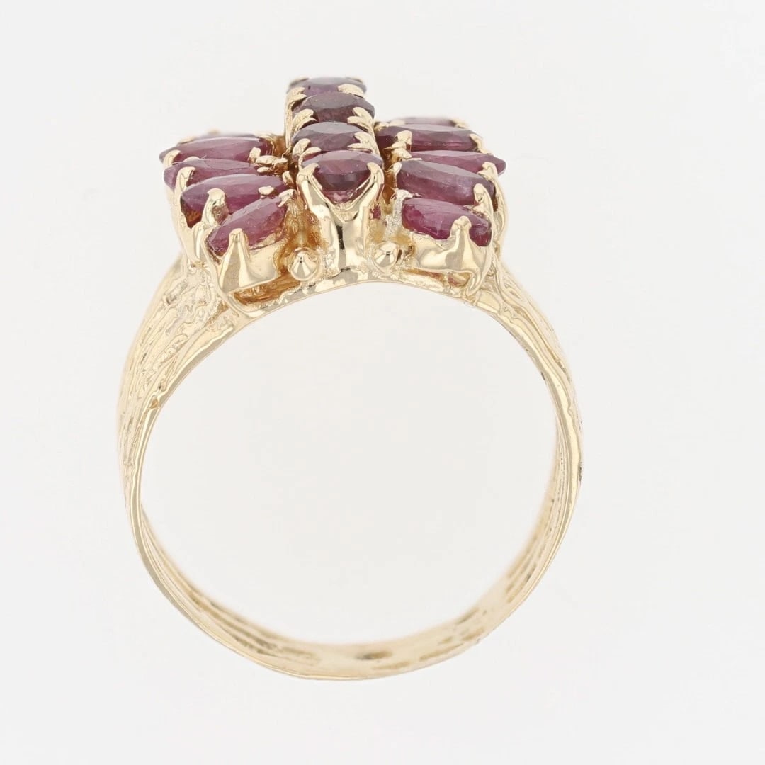 PINK SAPPHIRE AND RUBY CLUSTER TEXTURED RING - 2