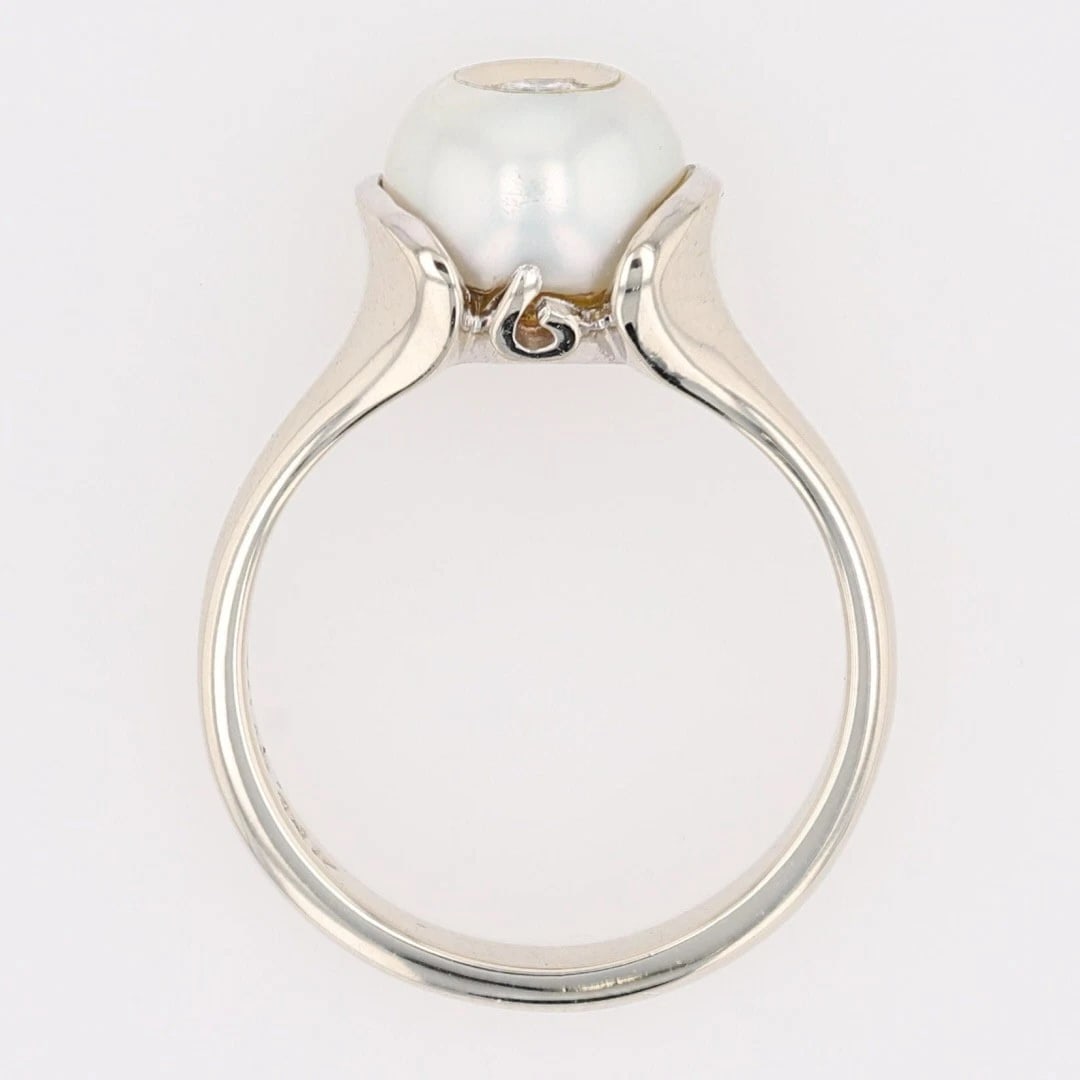 ROUND DIAMOND CULTURED AKOYA PEARL STATEMENT RING - 2