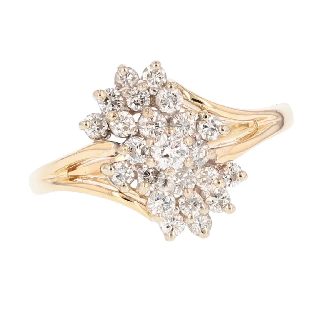 ROUND DIAMOND CLUSTER WATERFALL STATEMENT RING: Round Diamond Cluster Waterfall Statement Ring Brand: Unbranded Type: Ring Material: 14k Yellow Gold Main Stone/Creation Natural Color: None Size: 12.25 US Accessories: None Accessories No