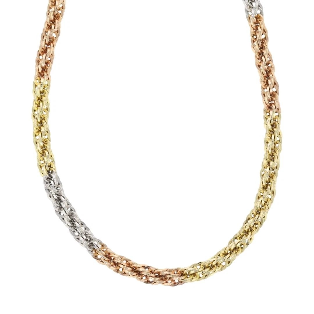 HOLLOW ROPE LINK CHAIN NECKLACE 14K MULTI-TONE GOLD: Hollow Rope Link Chain Necklace 14k Multi-Tone Gold Brand: Unbranded Type: Necklace Material: 14k Multi-Tone Gold Color: None Size: Necklace Measurement: 17" Length / 4mm Accessories: None