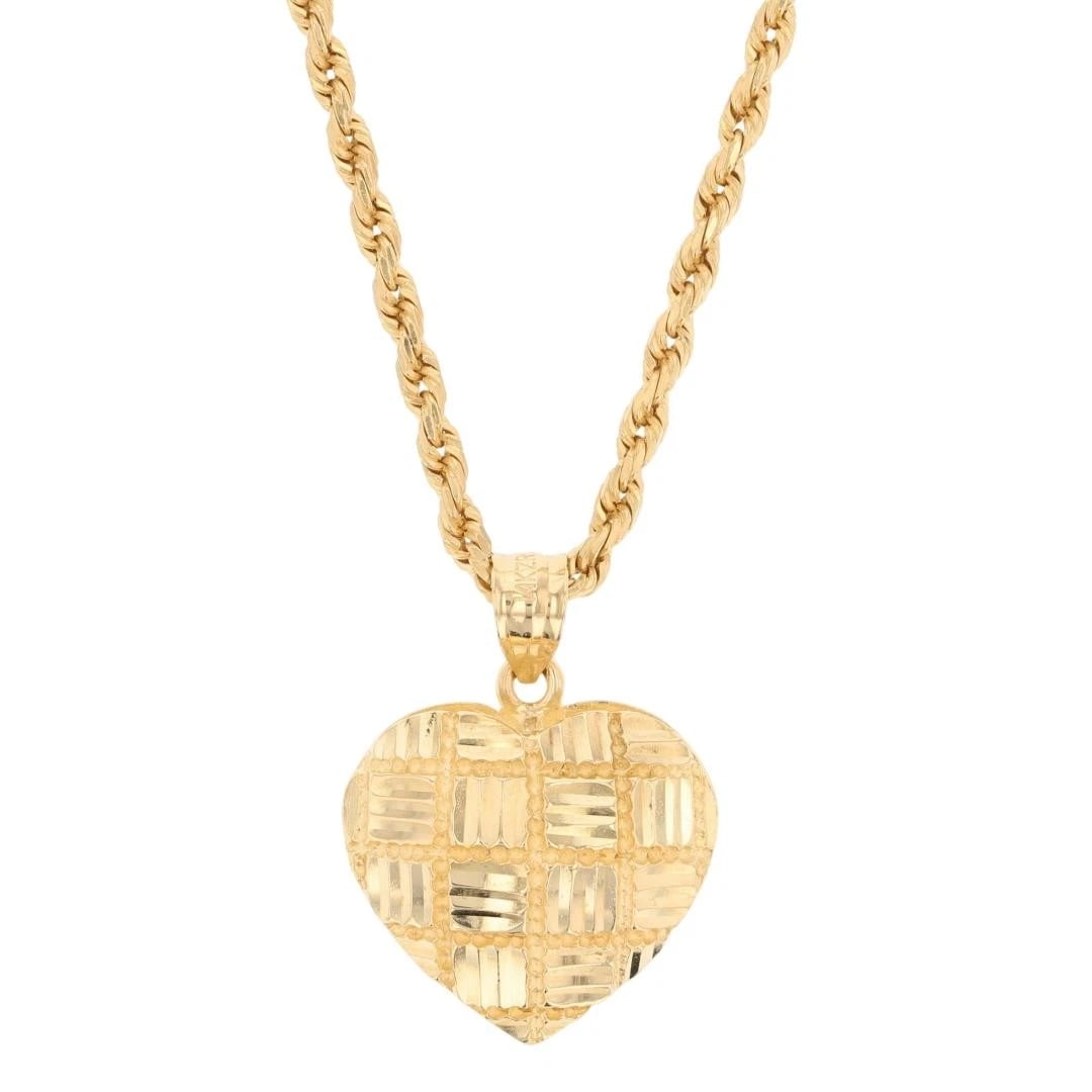 DIAMOND-CUT HEART PENDANT ROPE NECKLACE 14K YELLOW GOLD (1 of 5)