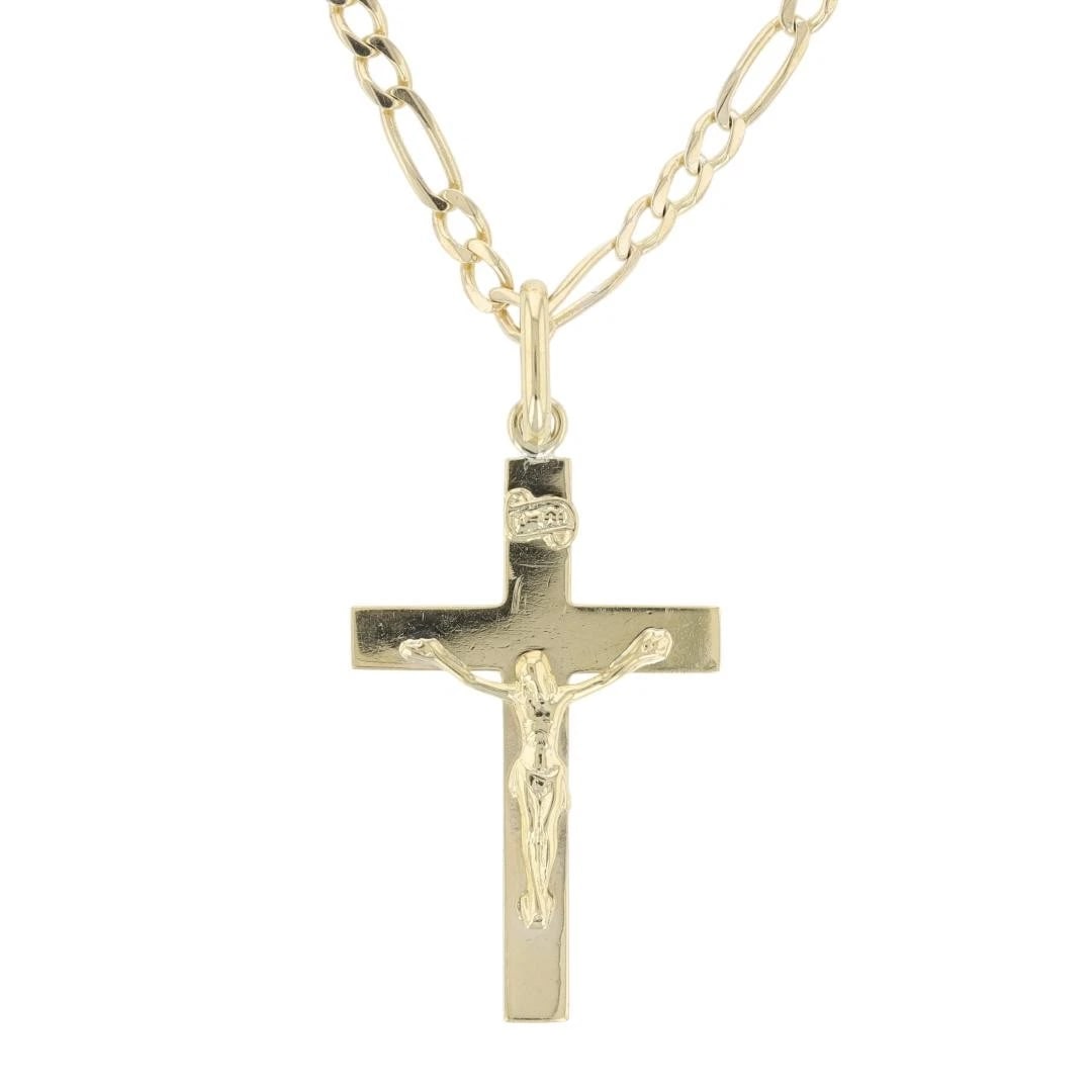 RELIGIOUS CRUCIFIX CROSS PENDANT NECKLACE 14K YELLOW GOLD (1 of 5)