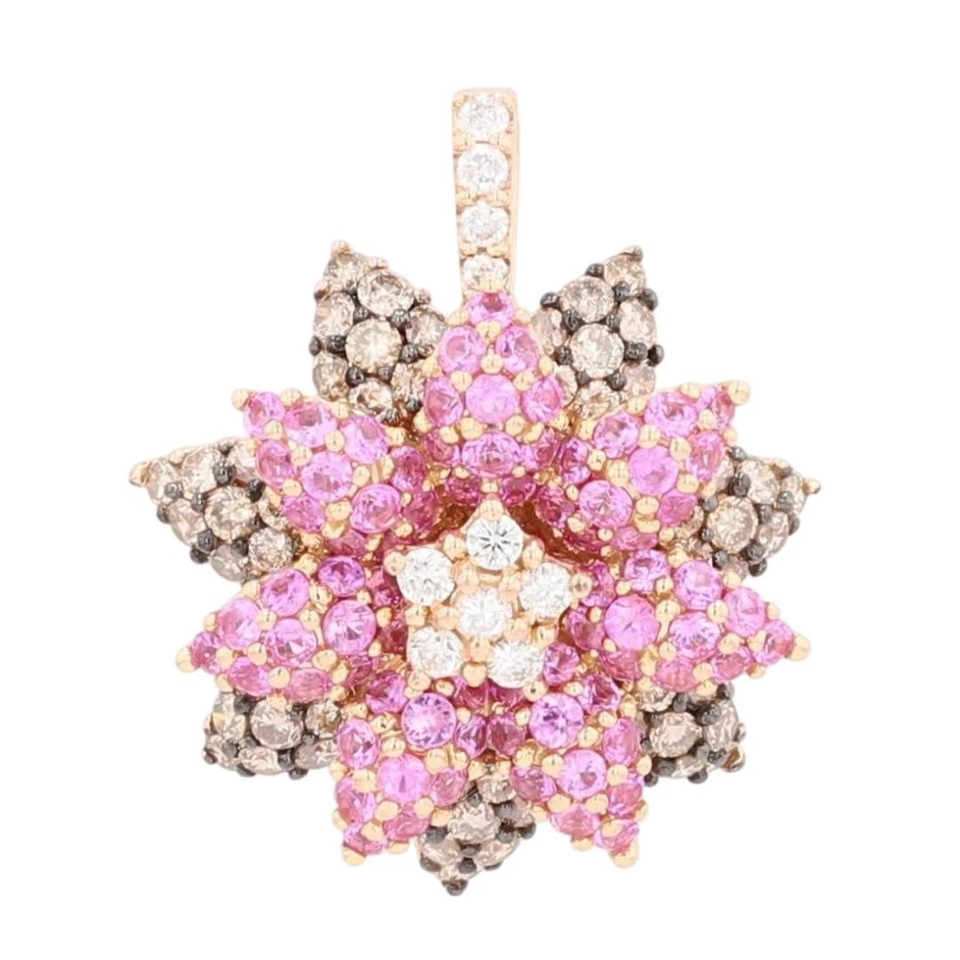 EFFY ROUND PINK SAPPHIRE & DIAMOND FLOWER PENDANT (1 of 5)