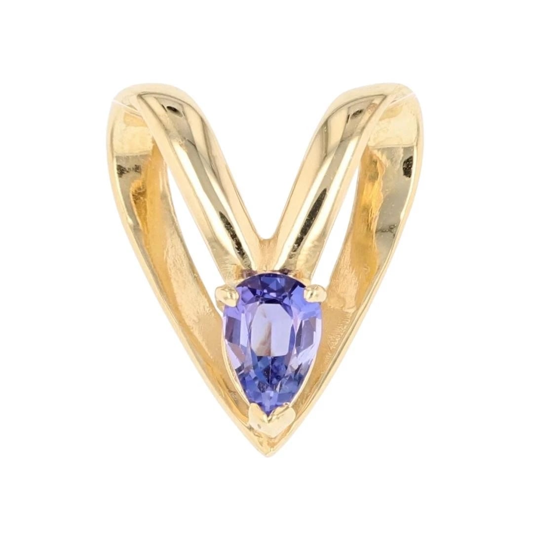 PEAR-SHAPED TANZANITE SOLITAIRE ENHANCER PENDANT: Pear-Shaped Tanzanite Solitaire Enhancer Pendant Brand: Unbranded Type: Pendant Material: 14k Yellow Gold Main Stone/Creation Natural Color: Main Stone Color: Medium Light Moderately Strong