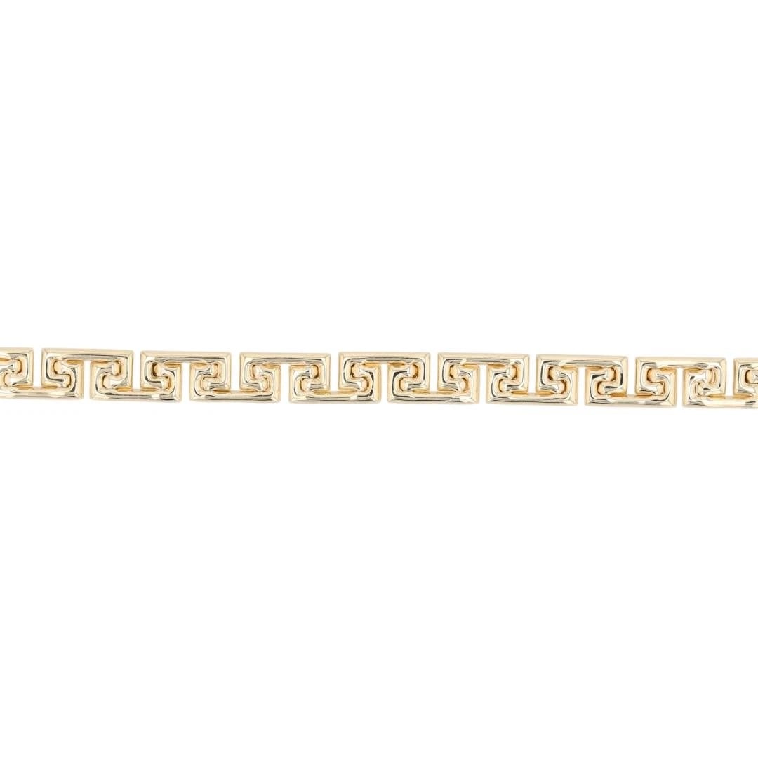 GREEK KEY STYLE LINK CHAIN BRACELET 14K YELLOW GOLD: Greek Key Style Link Chain Bracelet 14k Yellow Gold Brand: Unbranded Type: Bracelet Material: 14k Yellow Gold Color: None Size: Bracelet Measurement: 7" Length / 5mm Accessories: None
