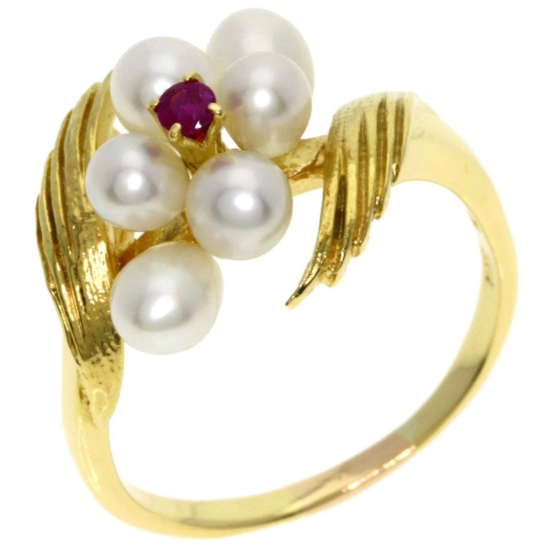 MIKIMOTO PEARL RUBY RING YELLOW GOLD - 2