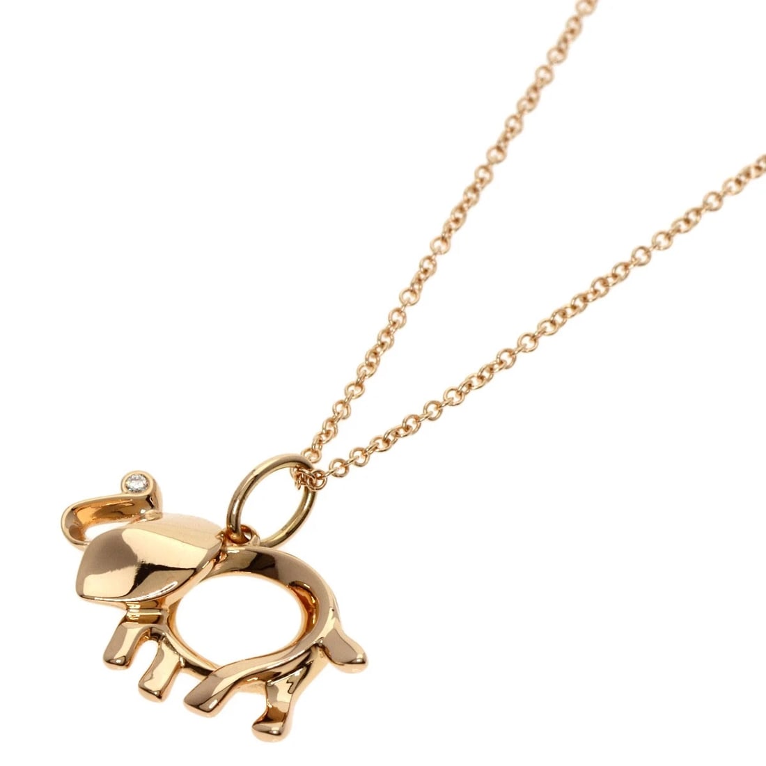 TIFFANY&CO. ELEPHANT MOTIF 1P DIAMOND NECKLACE: TIFFANY&Co. Elephant motif 1P Diamond Necklace Brand: TIFFANY&Co. Type: Necklace Material: K18 Pink Gold Main Stone/Creation Natural Color: Pink Gold Size: Chain Length:16.1inch/41cm Chain Width:0