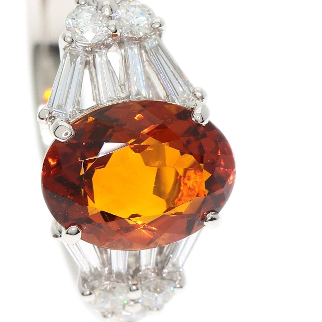 CITRIN DIAMOND PLATINUM RING - 4