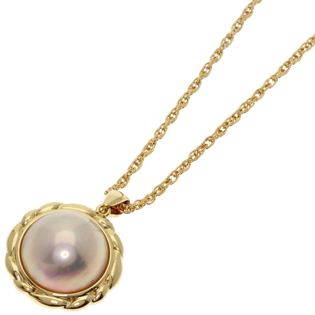 TASAKI MABE PEARL NECKLACE K18 YELLOW GOLD: TASAKI Mabe Pearl Necklace K18 Yellow Gold Brand: TASAKI Type: Necklace Material: K18 Yellow Gold Main Stone/Creation Pearl Color: Yellow Gold Size: Stone Size:0.5inch/13.7mm Chain Length:16.3inch