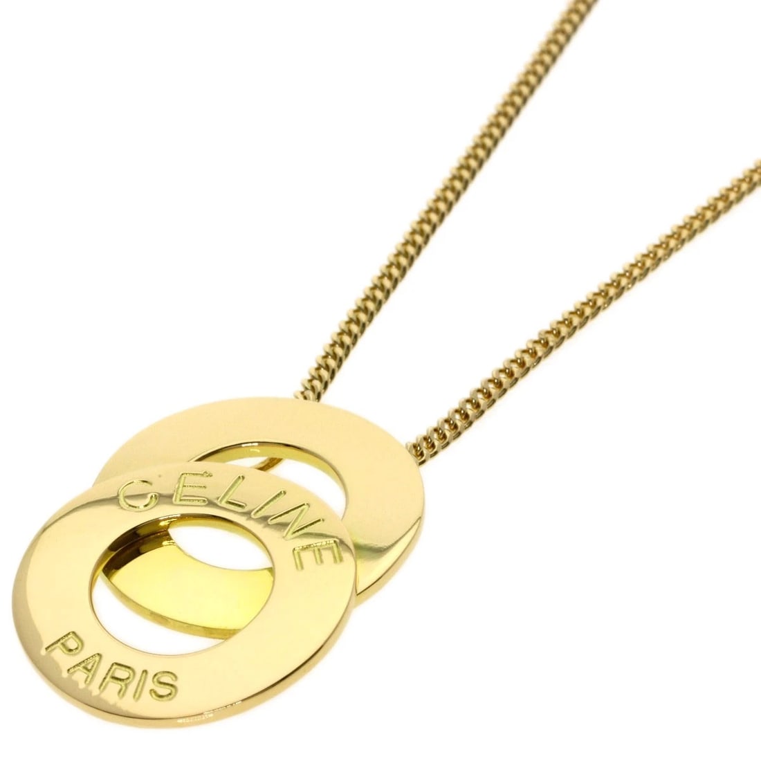 CELINE DOUBLE CIRCLE NECKLACE K18: CELINE Double circle Necklace K18 Brand: CELINE Type: Necklace Material: K18 Yellow Gold, Color: Yellow Gold Size: Chain Length:19.7inch/50cm Chain Width:0.7inch/1.7mm Top