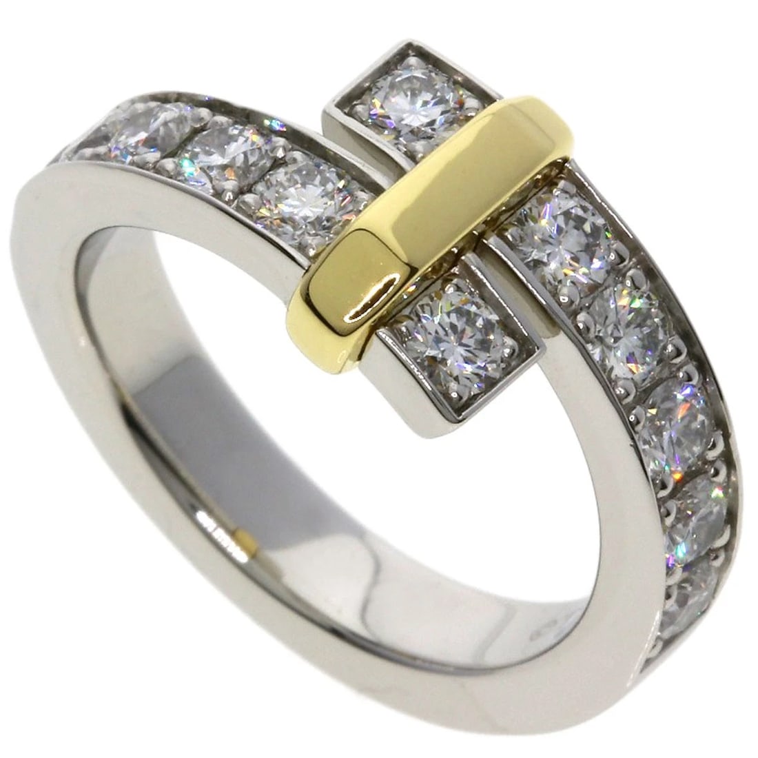 TIFFANY&CO. EDGE WIDE BYPASS DIAMOND RING: TIFFANY&Co. Edge Wide Bypass Diamond Ring Brand: TIFFANY&Co. Type: Ring Material: Platinum PT950 Main Stone/Creation Natural Color: Platinum Size: 4.75(US) Accessories: None Accessories No