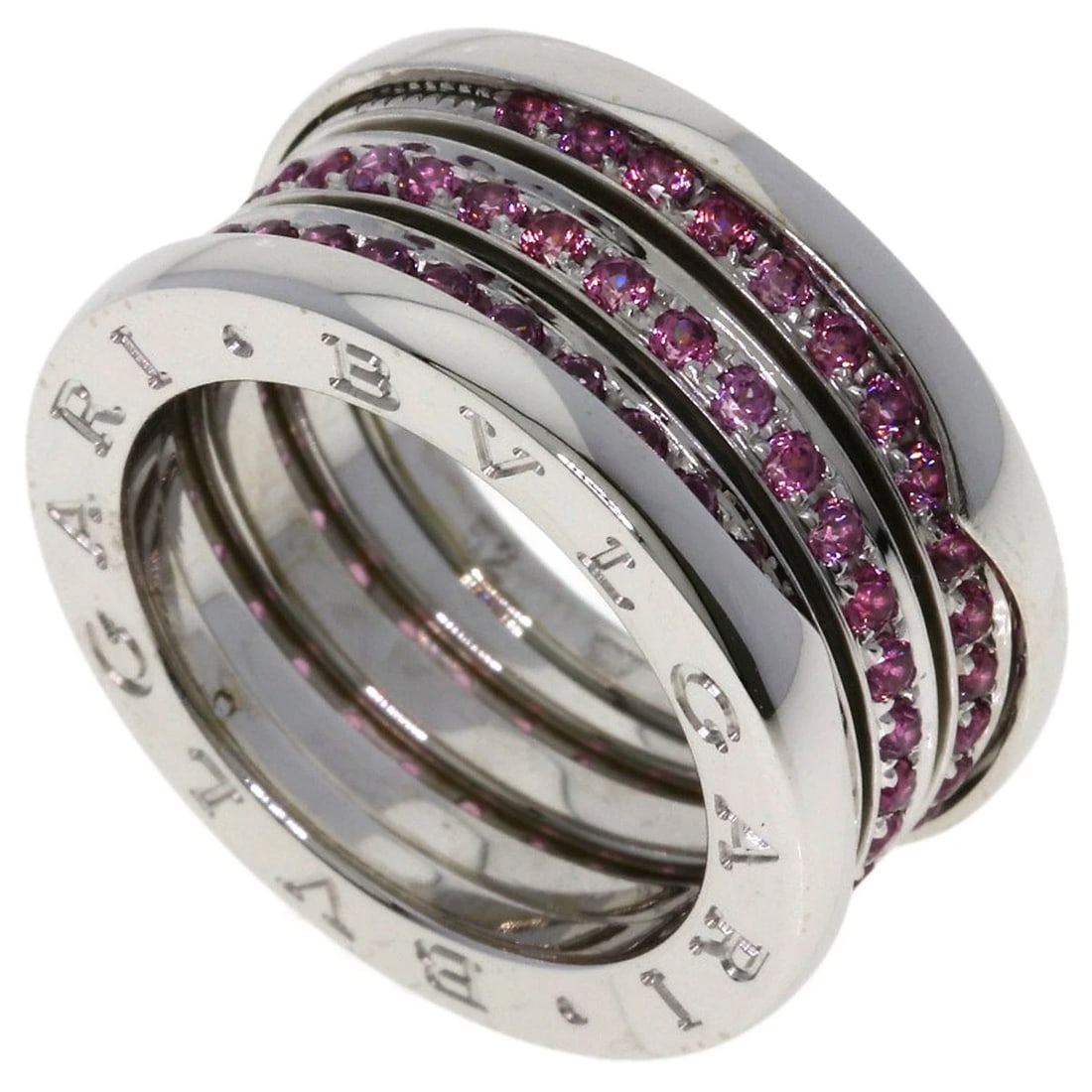 BVLGARI B.ZERO1 4-BAND GARNET RING: BVLGARI B.zero1 4-band Garnet Ring Brand: BVLGARI Type: Ring Material: K18 White Gold Main Stone/Creation Garnet Color: White Gold Size: 6.25(US) Accessories: None Accessories Notice: When