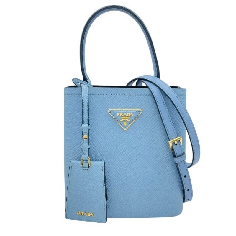 PRADA PANNIER SMALL BAG SHOULDER BAG: PRADA Pannier Small Bag Shoulder Bag Brand: PRADA Type: Shoulder Bag Material: Safiano leather Color: light blue GDHardware Size: W6.7 x H7.1x D4.1inch Shoulder:41.3inch Accessories: None