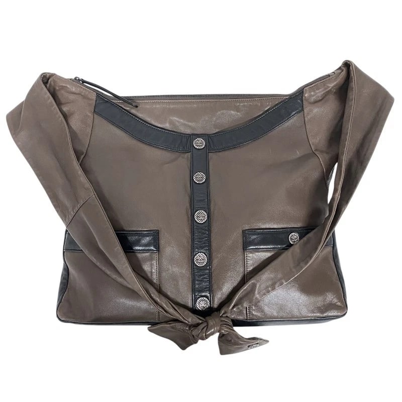 CHANEL GIRL CHANEL LEATHER SHOULDER BAG: CHANEL Girl Chanel Leather Shoulder Bag Brand: CHANEL Type: Shoulder Bag Material: lambskin Color: Brown x Black SilverHardware Size: W15.7 x H13.0x D2.4inch Shoulder:39.4inch Accessories: