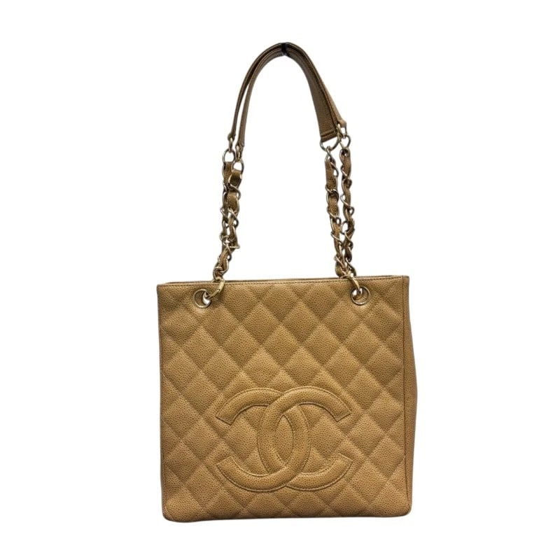 CHANEL PSTCHAINTOTE BAG SHOULDER BAG: CHANEL PSTChainTote Bag Shoulder Bag Brand: CHANEL Type: Shoulder Bag Material: Caviar skin Color: beige Size: W9.8 x H9.4x D3.1inch Shoulder:19.7inch Accessories: None Accessories Notice: