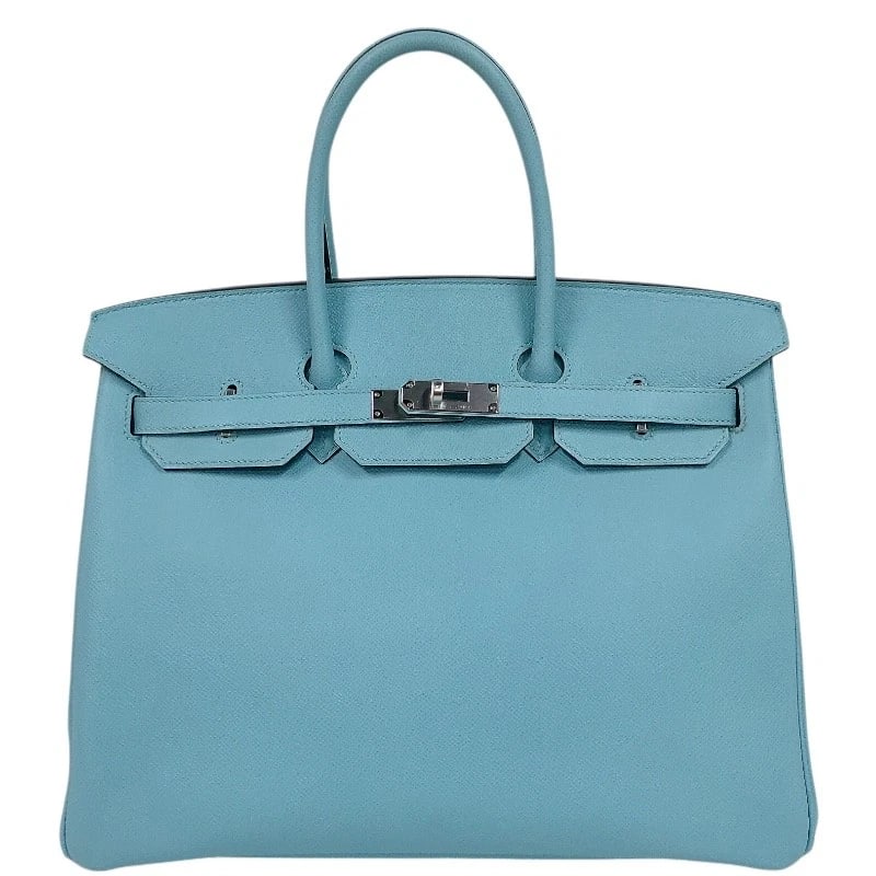 HERMES BIRKIN 35 HANDBAG: HERMES Birkin 35 Handbag Brand: HERMES Type: Handbag Material: Epsom Color: Blue Atoll SilverHardware Size: W13.8 x H10.6x D7.1inch Accessories: None Accessories Notice: When purchasing pr